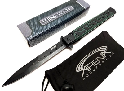 G10 Stiletto Pocket Knife Blade EDC Tip Up Carry Green Spring Assisted - Image 1 of 4