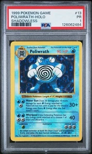 PSA 1 Shadowless Poliwrath Holo #13 Base Set 1999 Pokemon WoTC PR - Imagen 1 de 2