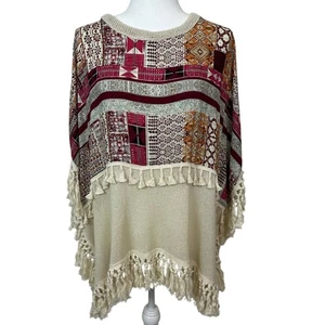 Top boho de rayón con flecos para mujer talla única túnica retazos estilo poncho manga caída - Imagen 1 de 5