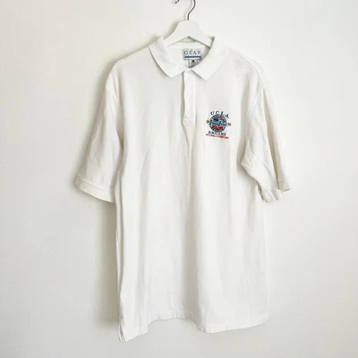 Polo blanco vintage 1995 UCLA Bruins Final Four Seattle parche baloncesto algodón L Foto 1 de 4