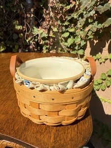 Longaberger kleiner Korb Frühling Blumeneinsatz mit Obst Medley Keramik Auflaufförmchen - Bild 1 von 4