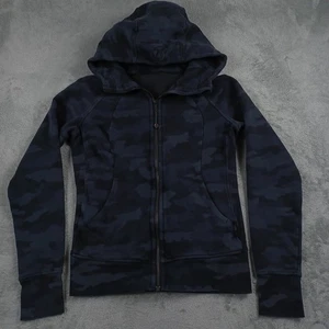 Lululemon Scuba Hoodie Womens 6 Black Camo Full Zip Fleece Sweatshirt Jacket - Picture 1 of 9
