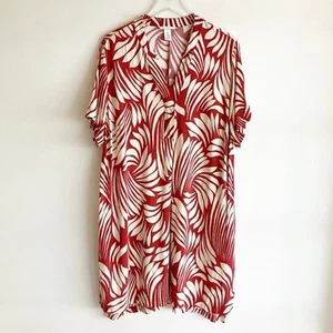 H&M Womens Large Dress Short Sleeve Abstract Tropical Print Red Spring Summer - Picture 1 of 8