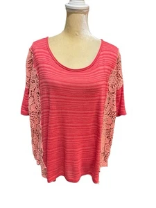 Free People We The Free Coral Crochet Battenburg Lace Top Blouse Size Large - Picture 1 of 9