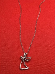 STERLINGSILBER 18" HALSKETTE UND ENGEL STERLING ANHÄNGER MIT ECHTEN DIAMANTEN - Bild 1 von 4
