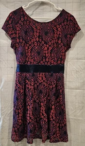 NEW Miusol XL Navy & Wine Lace Lux Party Dress w/ V Back & Satin Tie Waist - Picture 1 of 9
