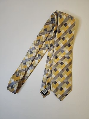 Gravata masculina vintage 100% seda padrão diamante feijão geoffery 3x58" feita nos EUA! - Imagem 1 de 4