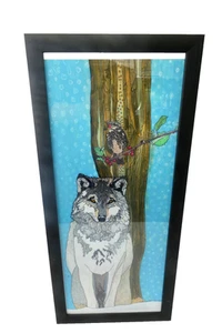 Signierter nummerierter gerahmter Kunstdruck Natasha Stanton 2/50 "Schneewolf" Vogel Baum - Bild 1 von 10