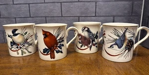 Vintage Lenox Winter Greetings Mugs Set of 4 Birds Gold Rim USA 1999 C. McClung - Picture 1 of 15