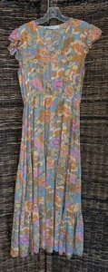 Maxi Vestido Para Mujer Rusttydustty Floral En Niveles Pequeño Azul Rosa Boho Volantes - Imagen 1 de 9