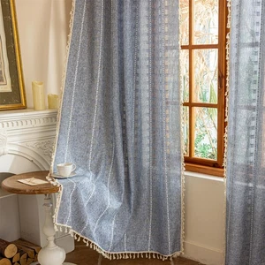 Boho Sheer Blue Curtains 84 inches Long 2 Panels for Living Room Bedroom,Farm... - Bild 1 von 6