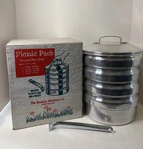 Vintage Buckeye Aluminum Co. Picnic Pack Camping Utility Pans & Skillet W/Box - Picture 1 of 12