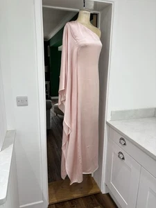 Osman London Pale Pink Cape Sleeve One Shoulder Satin Gown Uk 8 - Picture 1 of 12