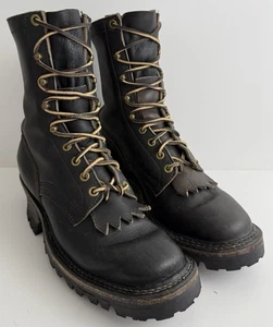 Stivali Smokejumper Vintage Bianchi Senza Marca Nero Suole Vibram Uomo Taglia 7,5 B - Foto 1 di 10