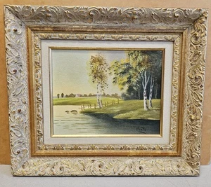 Vintage South Florida Lake Trees Landscape Oil Painting Signed Pinto FRAMED - Picture 1 of 3