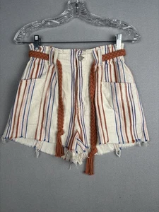 Free People We The Free Pantalones Cortos Mujer 24 Rayas Flecos Dobladillo Crudo Cuerda Cinturón Boho - Imagen 1 de 17