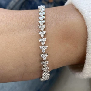 Round Lab-Created Diamond Tennis Bracelet 4ct F/VS 14K White Gold - Picture 1 of 8