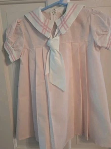 Vintage Little Bitty Pink & White Sailor Nautical Dress Size 5 Poly Cotton Blend - Picture 1 of 6