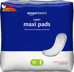 Amazon Basics Maxi Pads für Perioden - dick, super saugfähig, unparfümiert, 48 Stück - Bild 1 von 7