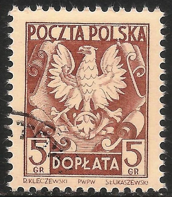 Polonia #J123 (D13) en muy buen estado usado - 1951 5 g águila polaca - franqueo debido Foto 1 de 1