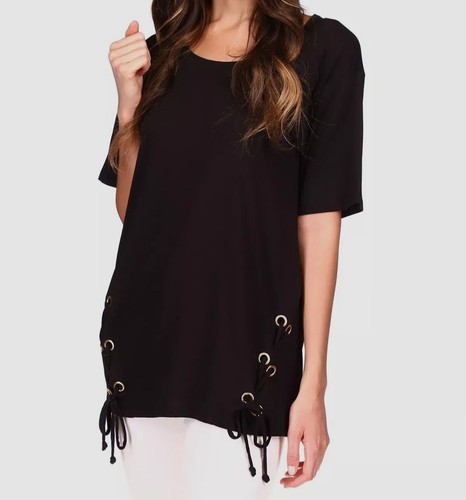 Tunica top Michael Kors donna nera stringata $60 taglia P S