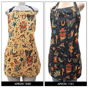 US HANDMADE REVERSIBLE APRON WITH " SKULLS TATTOOS" PATTERN, COTTON, NEW - Picture 1 of 6