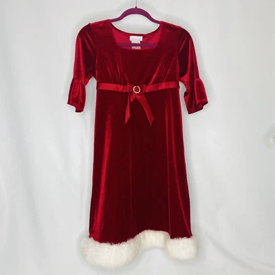 Girl’s Bonnie Jean Scarlett Santa Dress Red Glitter Velvet Faux Fur Size 16 - Image 1 of 4