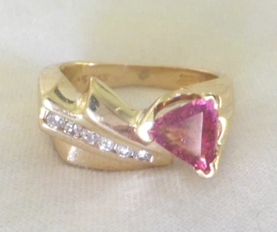 Anillo de diamantes de turmalina de oro amarillo de 14k - 6,60 gms, talla 5,75, 1,32 ctw Foto 1 de 4
