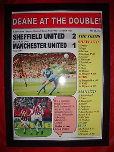 Sheffield United 2 Manchester United 1 - 1992 Premier League - gerahmter Druck - Bild 1 von 2