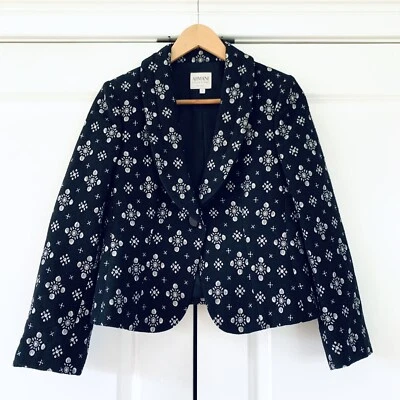 Chaqueta Blazer Armani Collezioni Estampada Negra y Plateada 1 btn Lana Recortada Talla 4 Foto 1 de 4