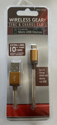 USB to Micro USB, 10 ft Braided Cord, Sync & Charge Cable - Gold/Yellow - NEW - Image 1 of 4