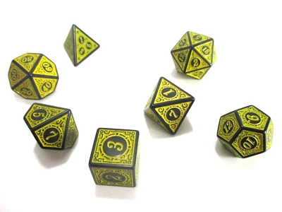 7x POLYHEDRAL GAME DICE Yellow RPG Roleplaying NEW!! - Image 1 of 4