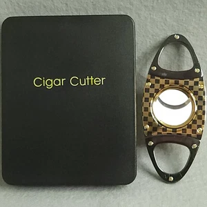 Cortador de cigarros guillotina negro dorado a cuadros estuche de doble hoja portátil de lujo - Imagen 1 de 10