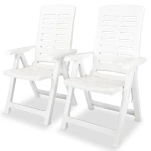 Garden Folding Chairs Reclining Chair Outdoor Patio Durable Plastic Seat 2pcs - Picture 1 of 8