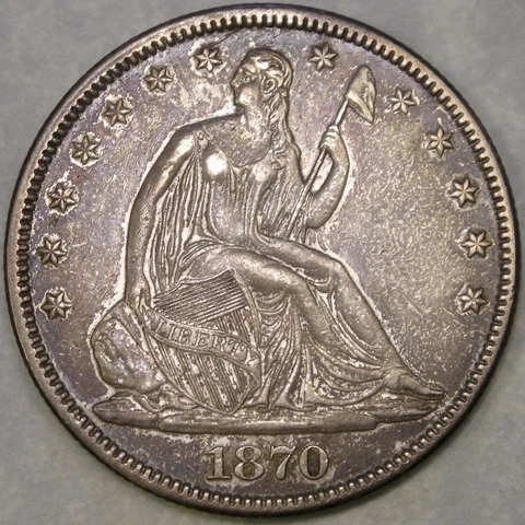 1870 LIBERTY SEATED SILVER HALF DOLLAR GORGEOUS BEAUTIFUL DRAPERY HAIR FEATHERS Cover