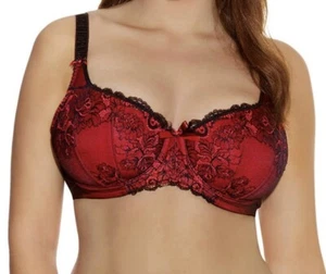 Elomi Anushka Bra Black Red Size 36D Underwired Padded Half Cup Balcony 4060 - Picture 1 of 12