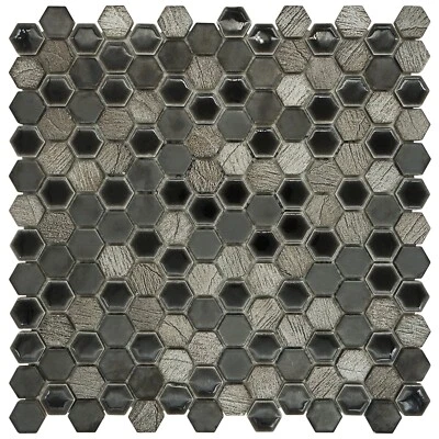 Mosaic Tiles Sheet Perugia Hexagon Grey And Black mix for Walls Floors Bathroom - Image 1 of 4