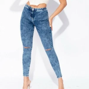 Women's High Waist Skinny Stretch Denim Jeans Slim Ripped Jeggings Pencil Pants - Picture 1 of 7