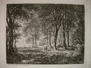 CHR. MORGENSTERN "LÜNEBURGER HEIDE, WALDEINGANG MIT JÄGER" RADIERUNG, A. 4, 1842 - Bild 1 von 4