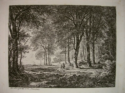 CHR. MORGENSTERN "LÜNEBURGER HEIDE, WALDEINGANG MIT JÄGER" RADIERUNG, A. 4, 1842 - Bild 1 von 4