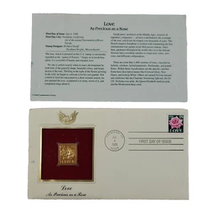 Love As Precious As A Rose FDC #2378 PCS Gold Foil 1988 Pasadena CA 07/04/88 - Picture 1 of 14