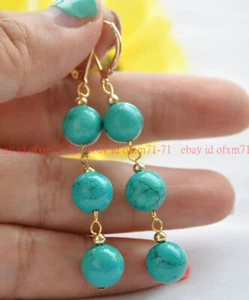 6/8/10/12mm Natural Green Turquoise Round Gems Beads Dangle Leverback Earrings - Picture 1 of 12