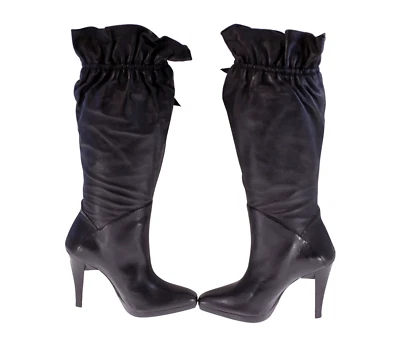 Halston Heritage женщины винтажный самостоятельный галстук из черной кожи рюш ботинки (США 7,5)-новый - Изображение 1 из 4