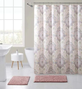 Hudson & Essex Floral Fabric Shower Curtain Blush Pink Yellow Grey White NWOP