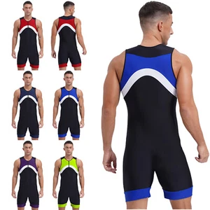 Mens One Piece Swimsuit Swimwear Athletic Jumpsuit Unitard Front Zipper Leotard - Picture 1 of 71