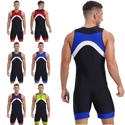 Traje de baño de una pieza para hombre Traje de baño Mono atlético Unitard Cremallera frontal Leotardo Foto 1 de 4