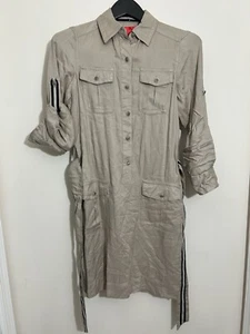 New V Cristina Shirt Dress Khaki Long Sleeve Pockets Button Down Size S - Picture 1 of 9