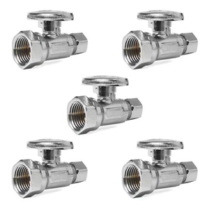 5 PCS 1/2" FIP X 3/8" OD 1/4 Turn Compression Straight Stop Valve Chrome Plated - Picture 1 of 4