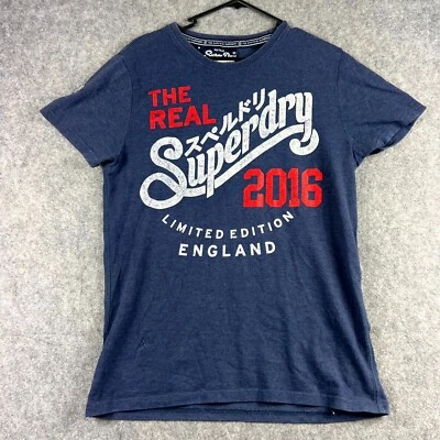Superdry Mens T Shirt Large Blue Short Sleeve Spellout Logo Casual Cotton Tee - Image 1 of 4