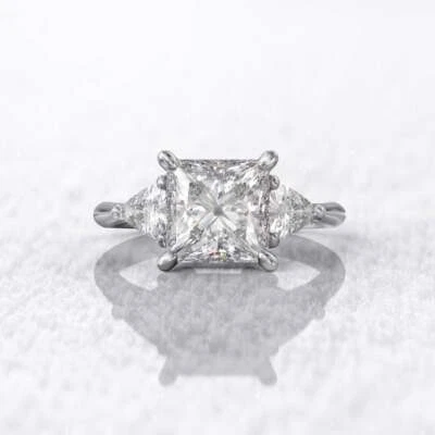 princess cut diamond ring 2 Side Trillion White silver Lab Created Christmas Day - Image 1 of 4